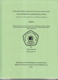 PENGARUH PEMBELAJARAN KITAB TA'LIM AL-MUTA'ALLIM DALAM PEMBENTUKAN KEDISIPLINAN SANTRI