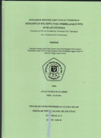 PENGARUH METODE JARI TANGAN TERHADAP KEMAMPUAN BTQ SISWA PADA PEMBELAJARAN BTQ DI MI ASY-SYUHADA