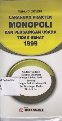 UNDANG-UNDANG LARANGAN PRAKTEK MONOPOLI DAN PERSAINGAN USAHA TIDAK SEHAT 1999