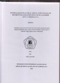 INTERNALISASI NILAI-NILAI SOSIAL GURU PAI DALAM MEMBENTUK KARAKTER SISWA DI MA CILENDEK KOTA TASIKMALAYA