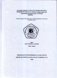 ANALISIS PROFIL GURU DAN MURID MENURUT PERSPEKTIF IMAM AL GHAZAL (kajian kitab ihya ulumuddin karangan imam al ghazali)